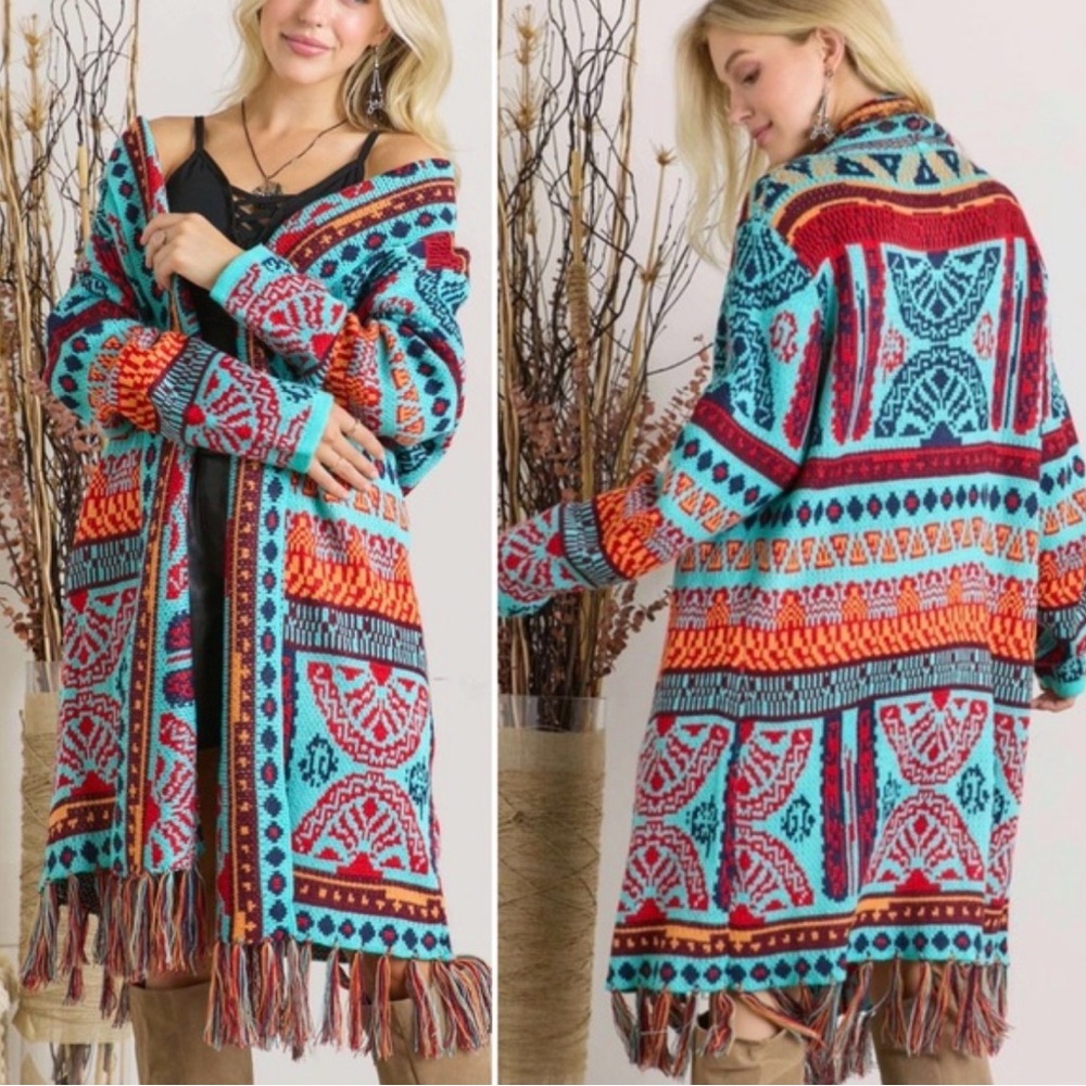 Adora Colorful Southwestern Patterned Women's Open Cardigan Sweater, M/L